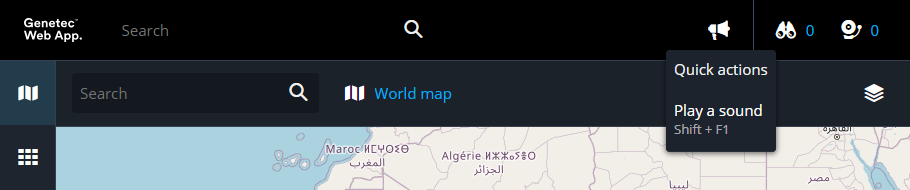 La tarea de Mapas en Genetec Web App con la lista de Acciones rápidas expandida.