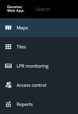 Menú desplegable de Tareas de Genetec Web App Tasks.