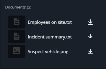 Widget Documents dans le volet Incidents dans Genetec Web App.