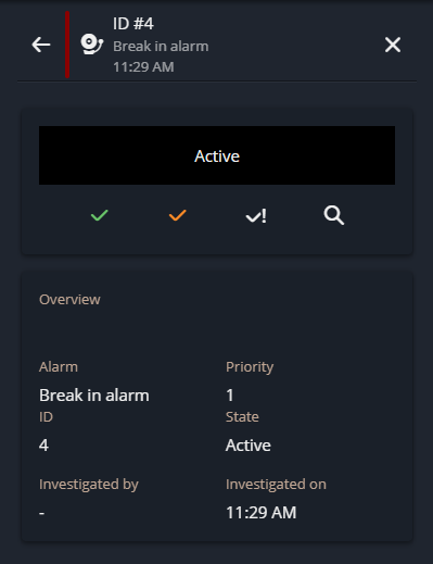 The detailed view of an alarm in Genetec Web App.