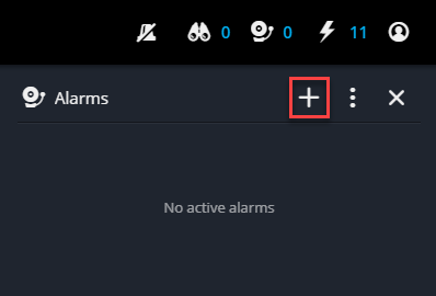 The Alarms side panel in the Genetec™ Web App with the Trigger alarm button highlighted.