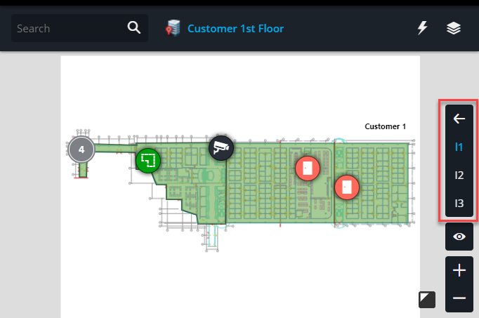 A map in the Maps task with the floor controls hightlighted.