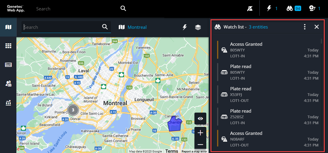 The Maps task with the Watch list pane displayed.