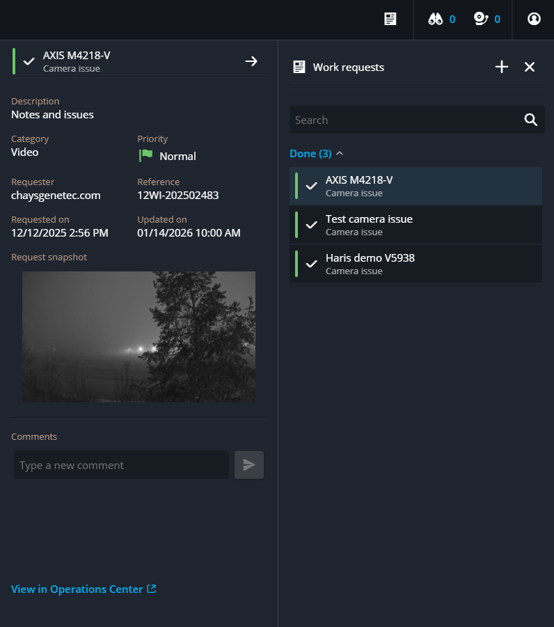 This is a screenshot of the work requests side pane.