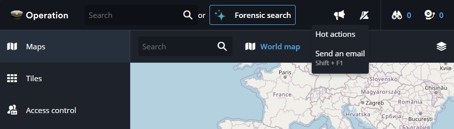 The Maps task in Genetec Web App with the Hot actions list expanded.
